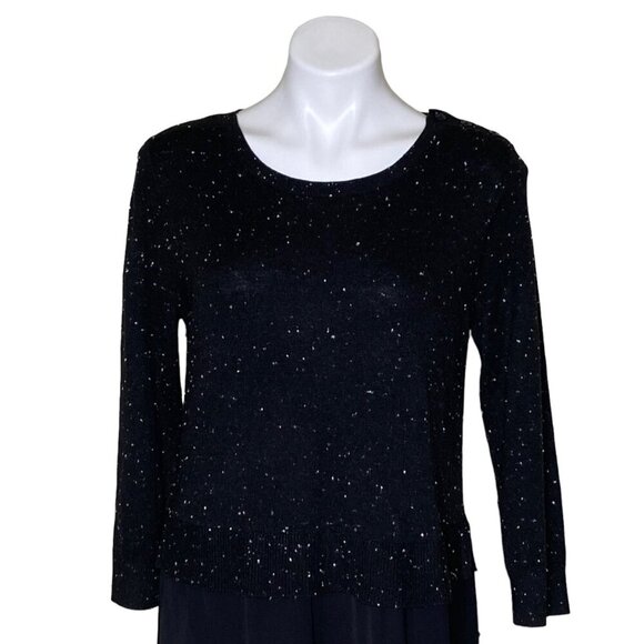 Loft NWT $89 Black Mixed Media Pullover Sweater Dress, 3/4-Sleeve Women's Size M - Picture 3 of 12